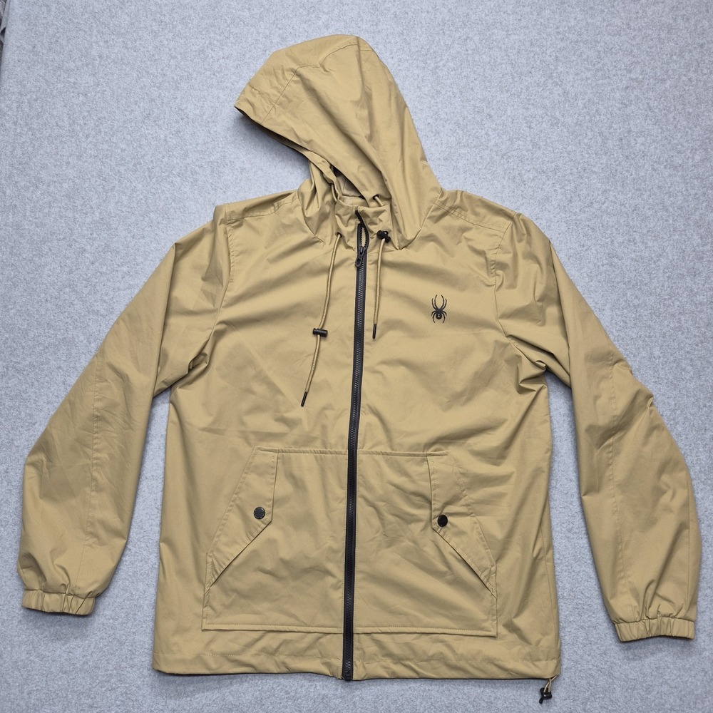 Spyder Windbreaker Jacket Mens M Khaki Tan Full Zip Hooded Lightweight